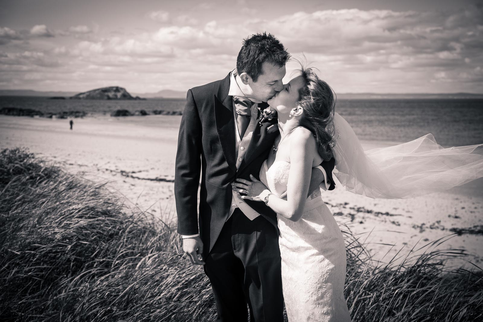 Black and white kiss at North Berwick beach