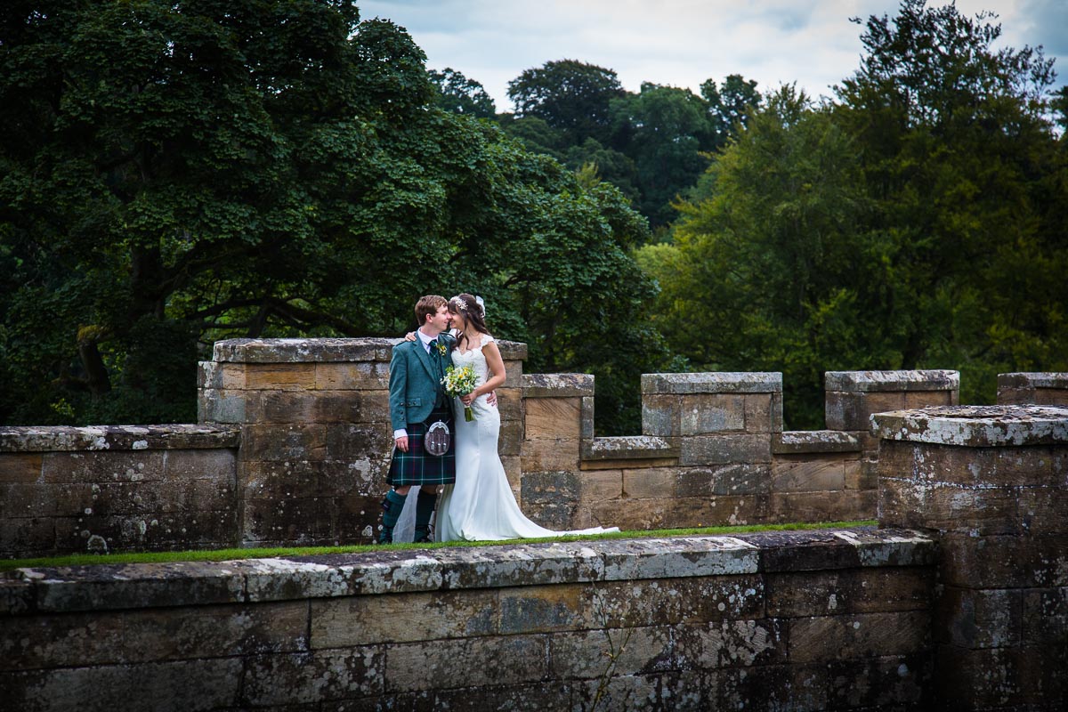 Bride and Groom on the Bridge at Oxenfoord Castle